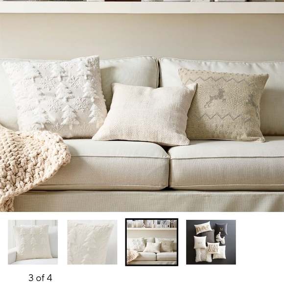 Pottery Barn Holiday Sherpa Tree & Snowflake Pillow Cover - Cream - Picture 3 of 9